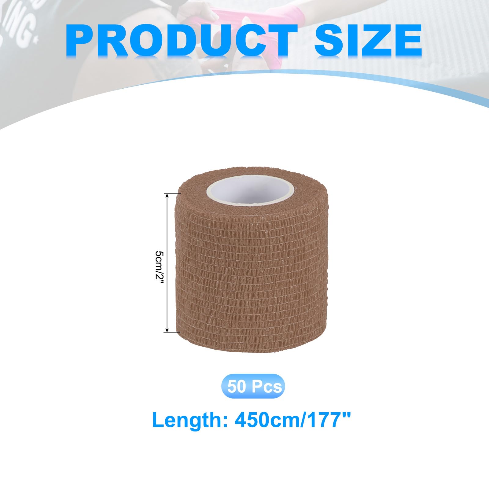 PATIKIL Venda Autoadhesiva 177" X 2" 50 Pcs Cinta Elástica Autoadherente Transpirable para Deportes Muñeca Tobillo Cinta para Exteriores Piel Oscura