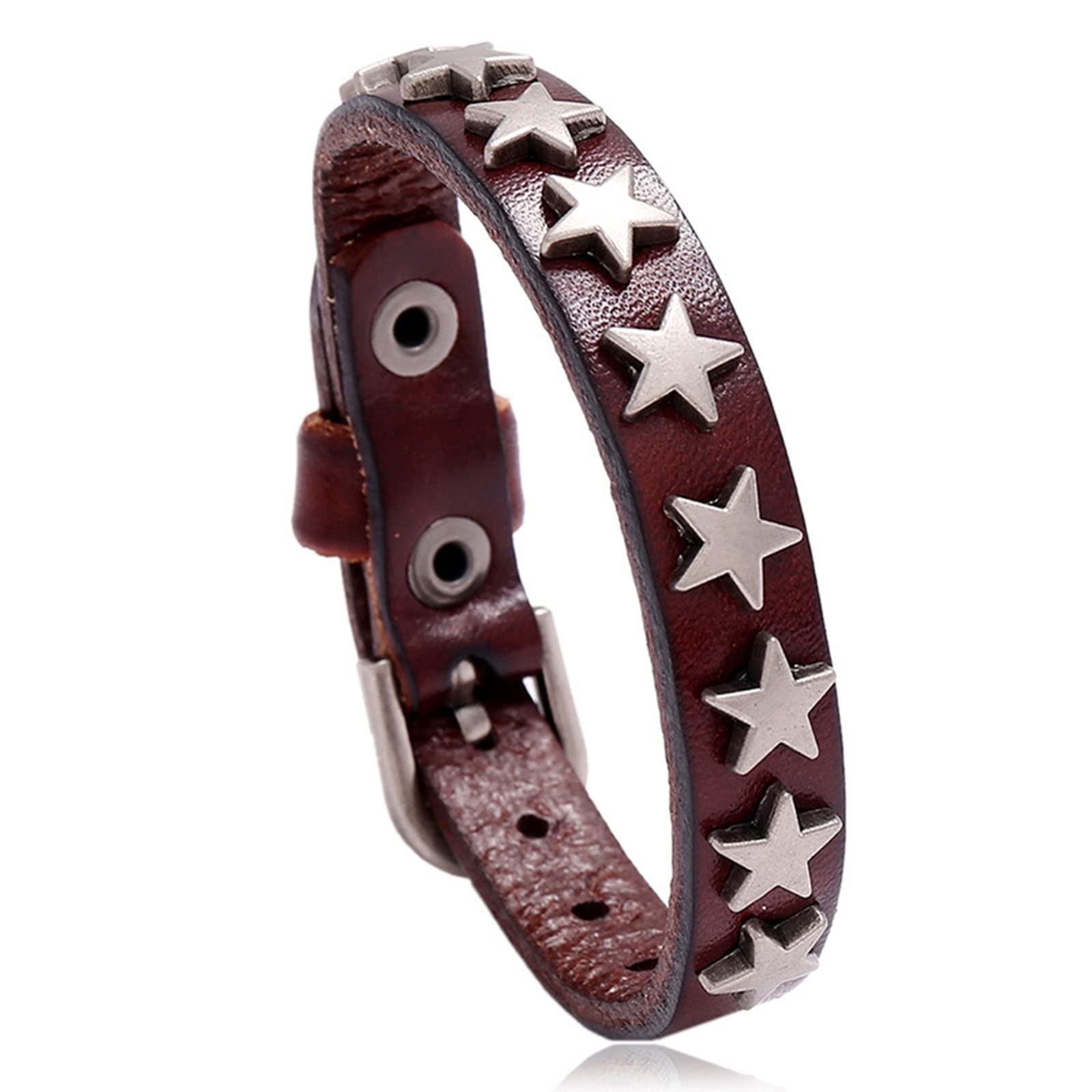 Hyclam Vintage Leather Bracelet Alloy Star Wristband Wide Cuff Bracelets Jewelry Punk Rock Biker Bracelet for Women Men