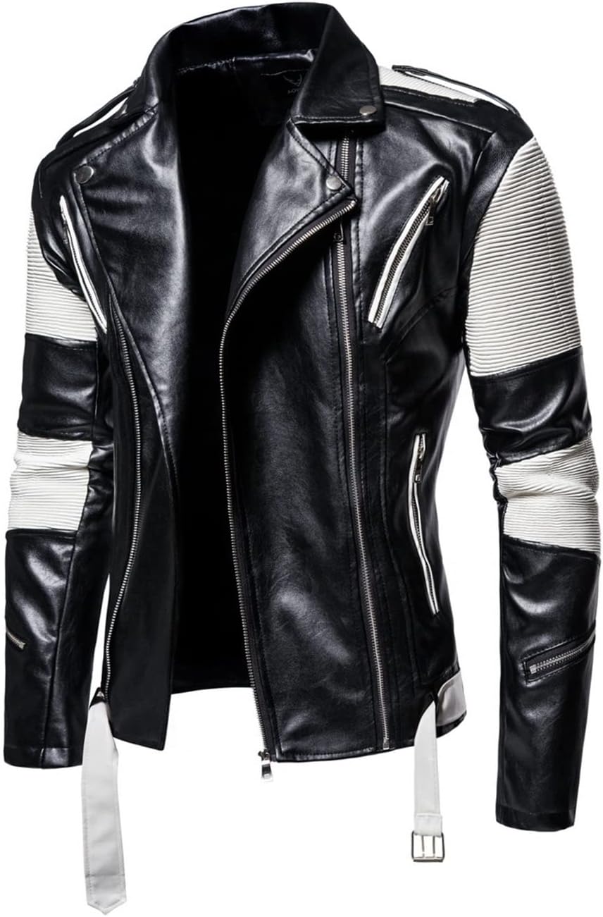 الأصلي - جاكيت من جلد البولي يوريثين بالوان متباينة للرجال مع ... - view 1