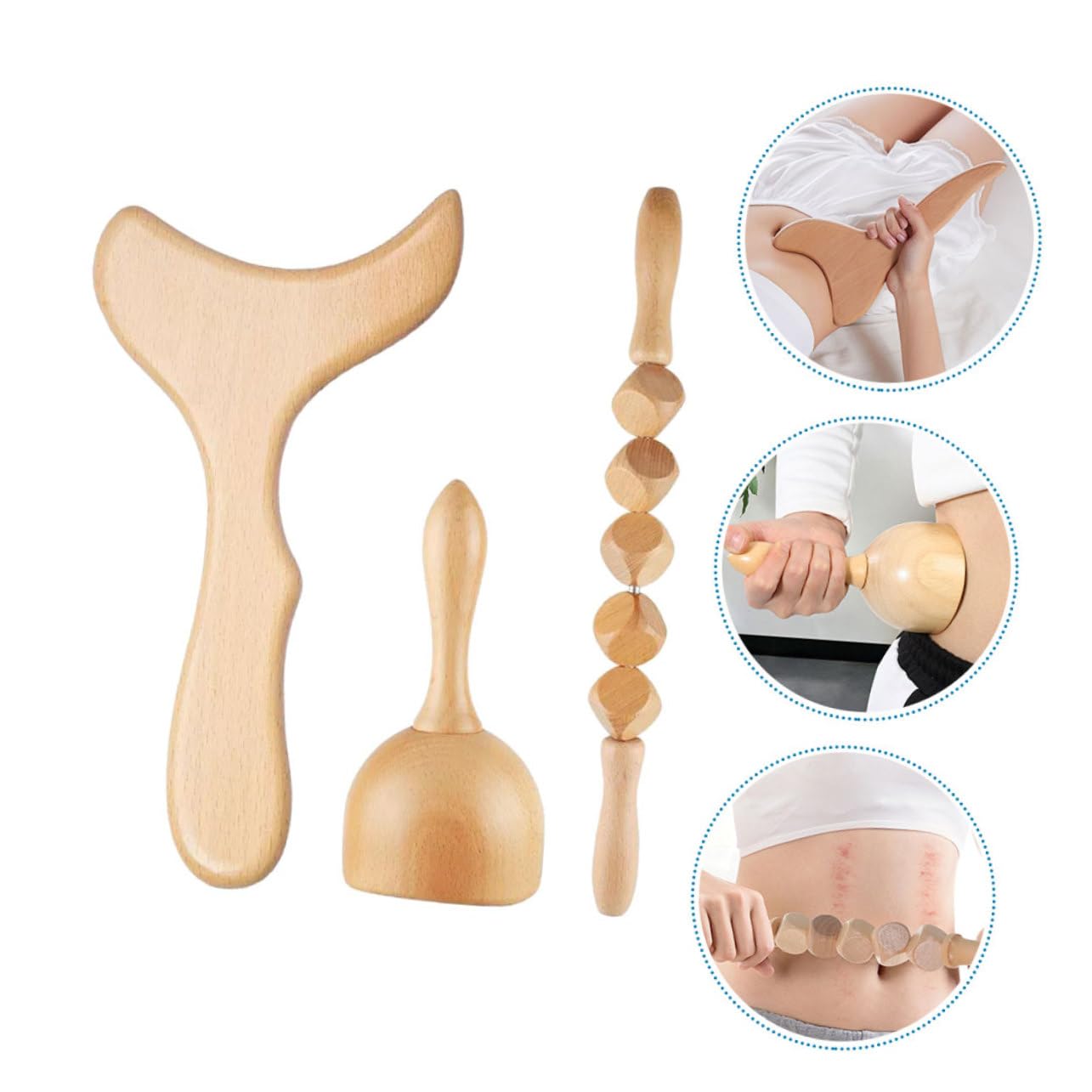 Juego de Herramientas de Masaje de Madera Khaki, 1 Set para Uso Diario | Incluye Tabla, Rodillo y Copa, Diseño Portátil de Peso Ligero, Pensado para Adultos