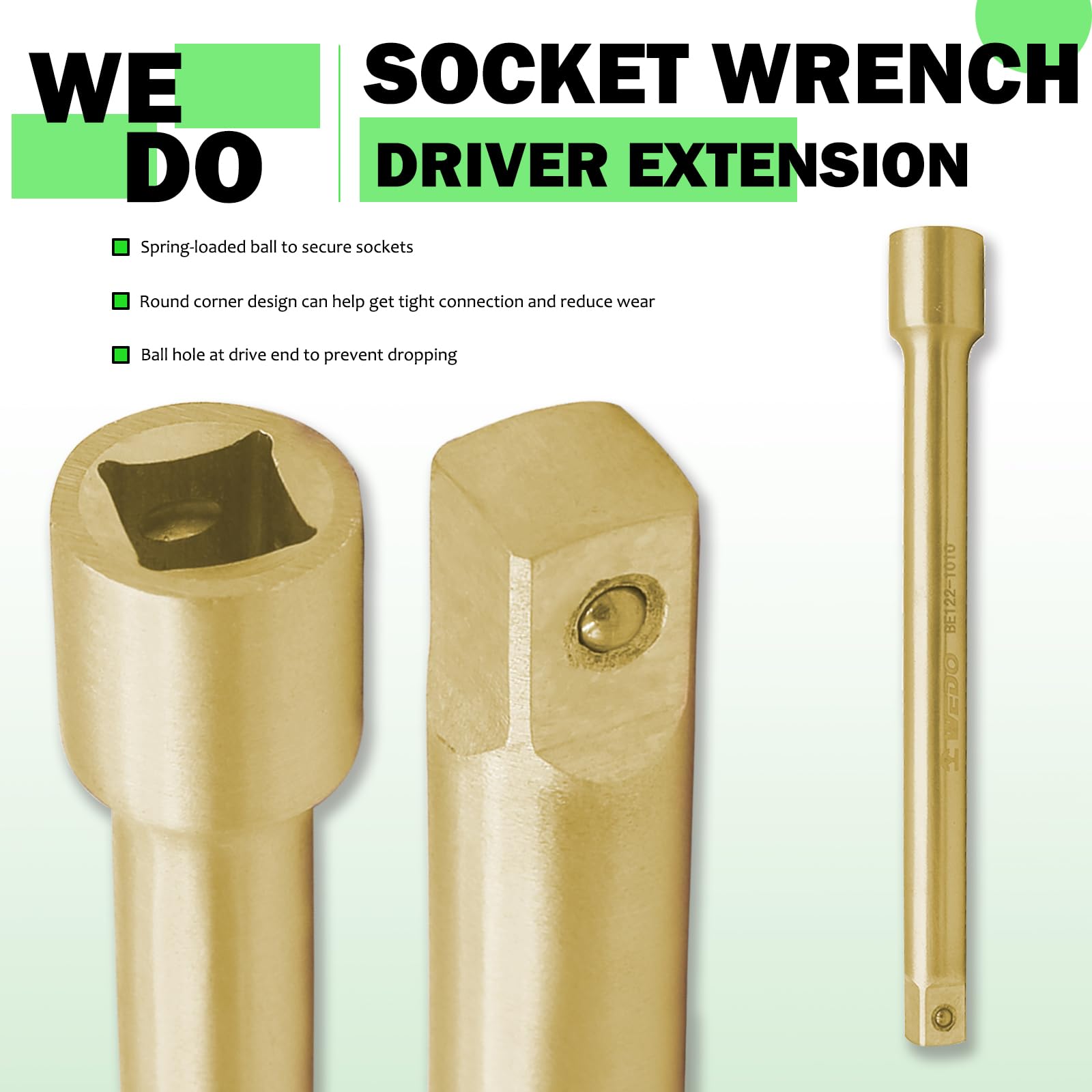 WEDO Juego de 2 trinquetes sin chispas, llave de trinquete de 1/2 pulgada de 250 mm, barra de extensión de 1/2 pulgada de 100 mm, bronce de aluminio, resistente a la corrosión, certificado BAM & FM,