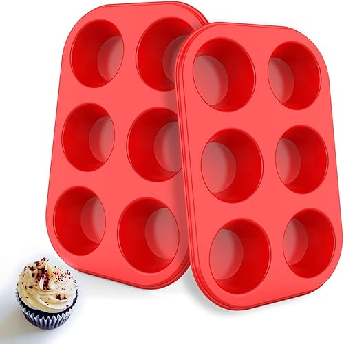 Molde de silicona para magdalenas, molde europeo de silicona LFGB para hornear cupcakes, 6 tazas de muffin, bandeja antiadherente para muffins,