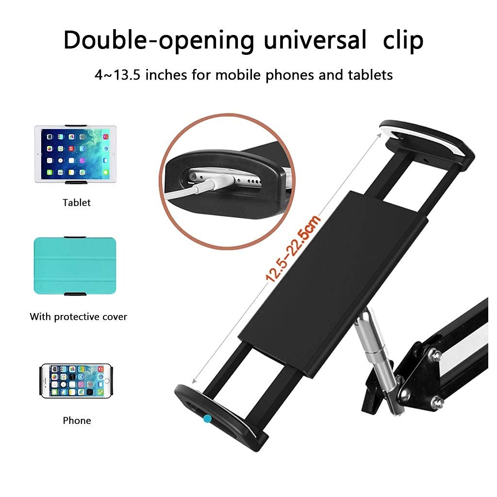Support de Sol pour Tablette, Support de téléphone Portable télescopique réglable en Hauteur, Support à Bras Long pour téléphones et tablettes de 4 à 13,5 Pouces pour Jeux, visionnage de vid