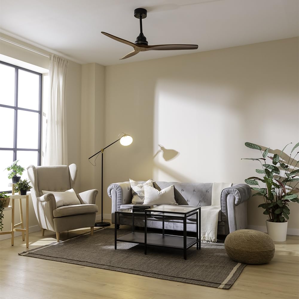Cecotec Wentylator sufitowy EnergySilence Aero 580. Moc 65 W z mocnym silnikiem, 52” (132 cm), 3 łopatki, timer, 3 prędkości do wyboru, funkcja lato/zima, czarny/orzech