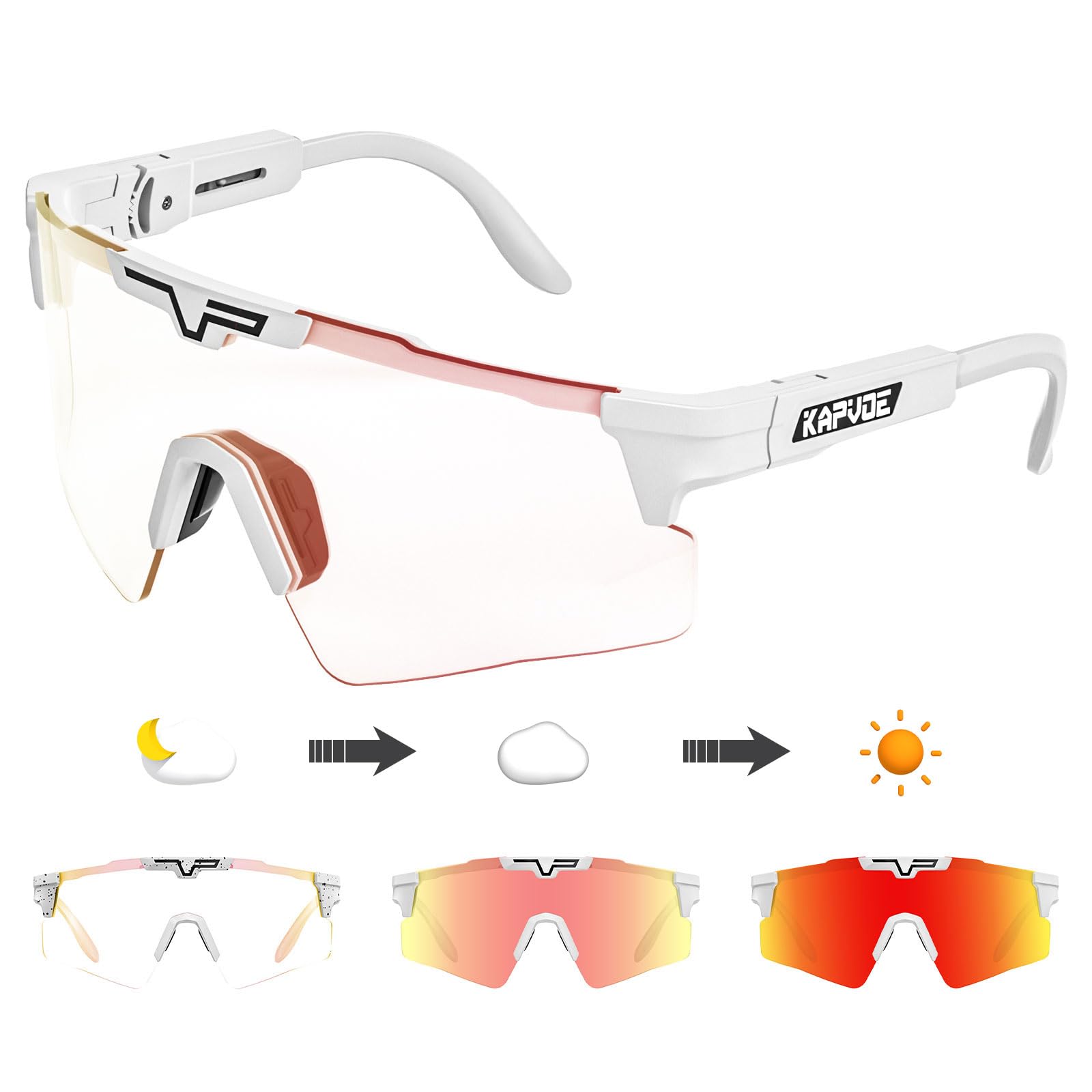 KAPVOE Gafas de ciclismo fotocromáticas para hombres y mujeres con lentes claras, lentes deportivas ajustables, marco de TR 90, gafas de sol de bicicleta de montaña MTB y para ciclismo