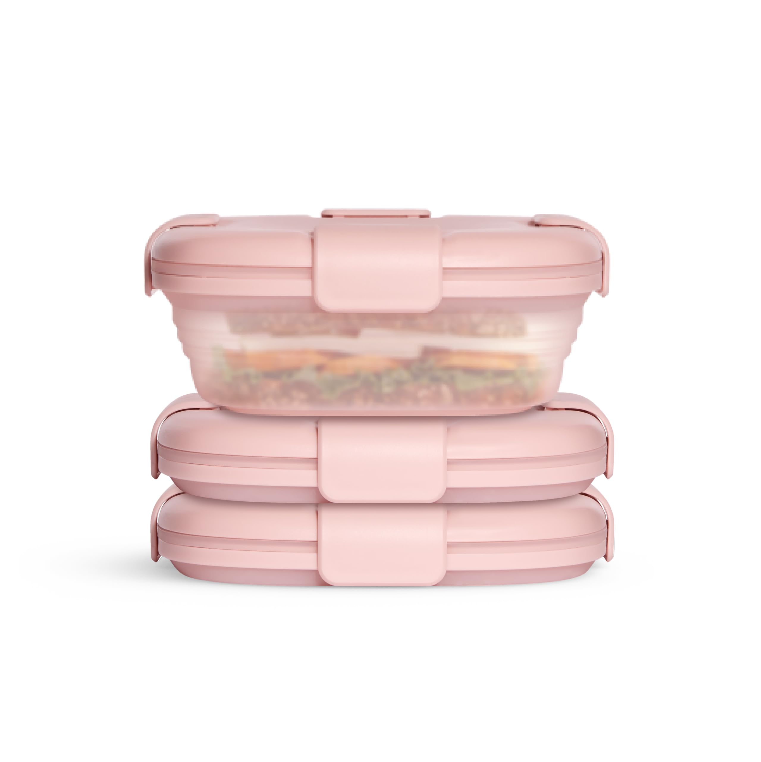 STOJO Collapsible Sandwich Box – 24oz, Reusable Food Storage Container, Silicone Bowl for Hot/Cold Food – Meal Prep, Lunch, Camping, Hiking – Dishwasher Safe (Set of 3, Translucent Carnation)