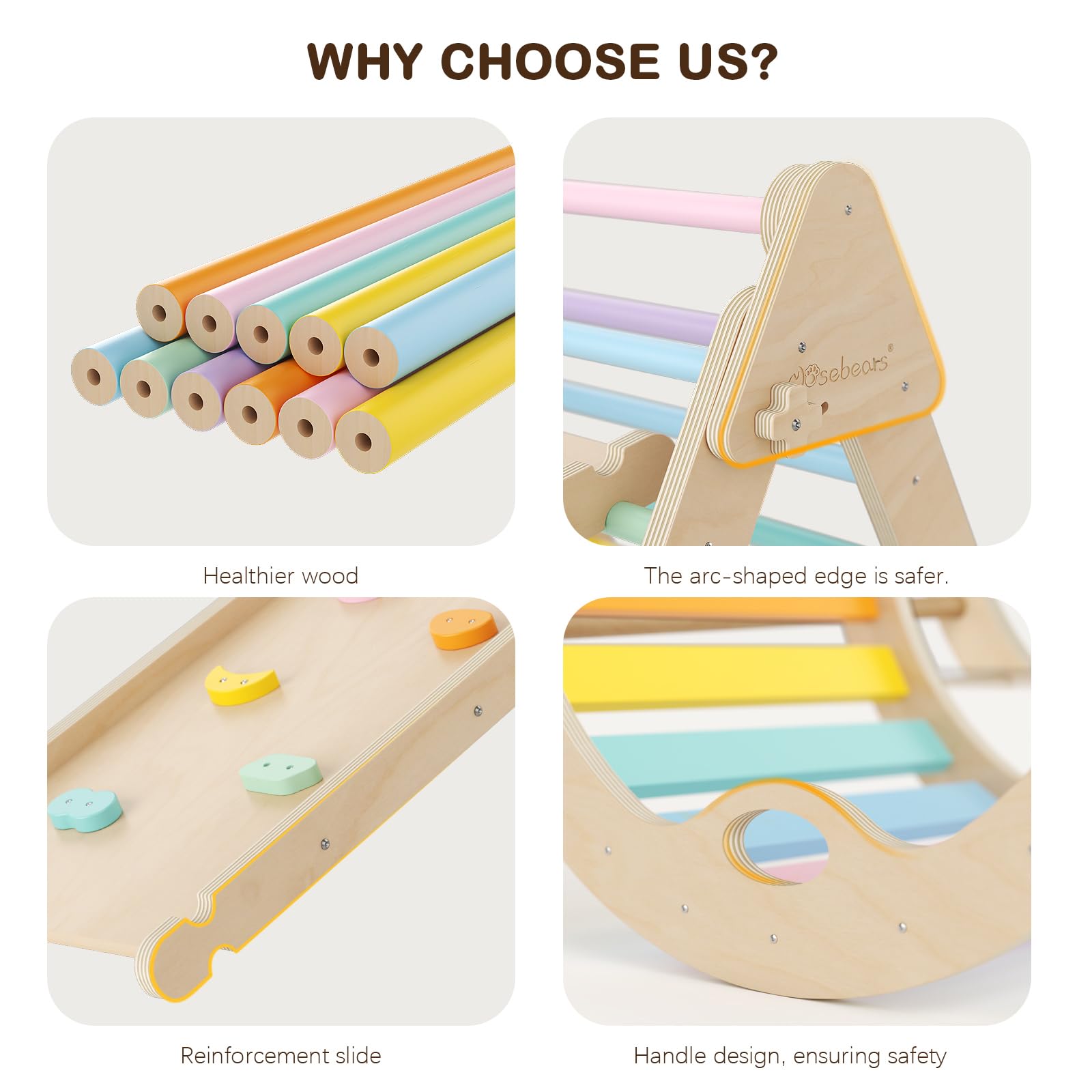 Mosebears Montessori - Struttura da Arrampicata per Interni, Triangolo da Arrampicata con Scivolo, Arco da Arrampicata, Robusto Telaio per Bambini e Triangolo di Arrampicata