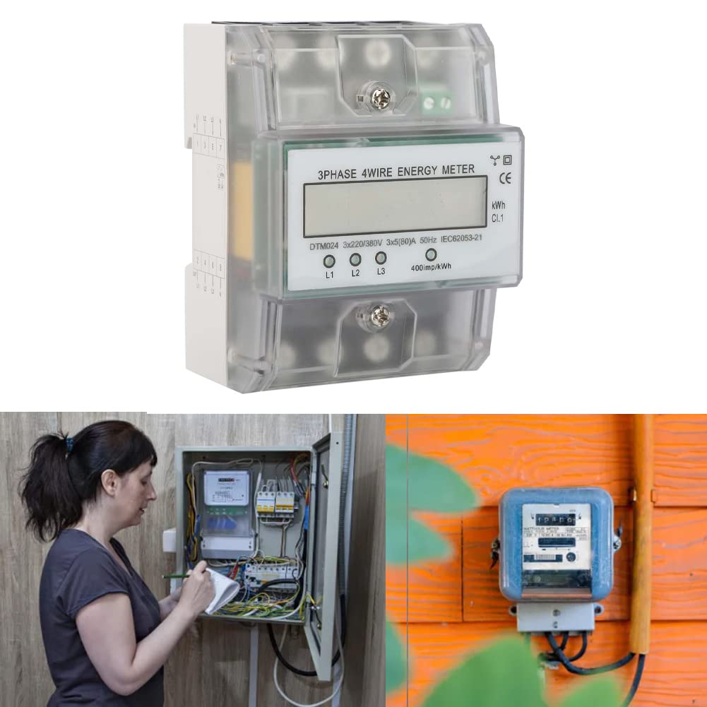 Medidor de Energía Trifásico, 220V/380V 5-80A Contador Eléctrico LCD Medidor de Electricidad Trifásico, Contador de Electricidad 3 Fases 4 Hilos, Contador de Corriente Alterna de MedicióN de Potencia