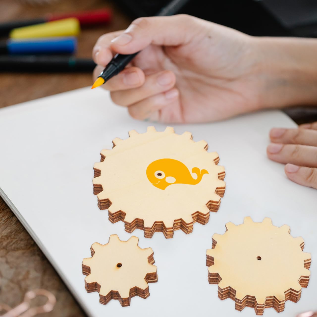 NUOBESTY 15pcs Wooden Gear Chips Unfinished Wood Slices for DIY Creative Painting Learning Craft Projects Supplies - Image 4