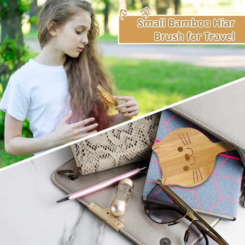 Children's Hair Brush, Bamboo Hair Brushes, Mini Portable Detangling Hair Brushes, Bamboo Brush for Women Men or Children - Image 2