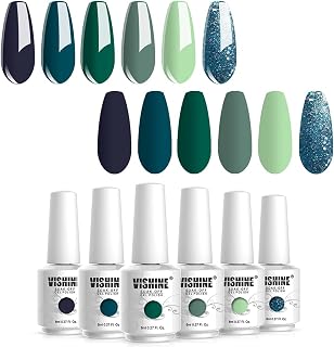 Vishine Carnival Evergreen Gel Nail Polish Set - 6 Colors Green Sparkle Blue Gel Polish Kit Avocado Dark Green Nail Gel Polish Soak Off UV LED Gel Nail Kit Vanish Manicure Gift Box 8ml