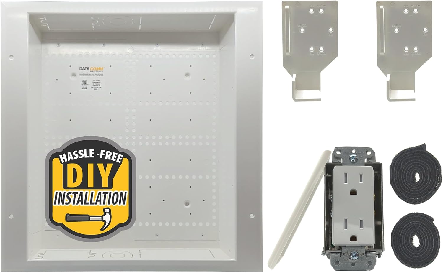 DataComm 45-8011-1P Recessed Media Box with Duplex Power Outlet - Hide TV Cables & Power for Clean Wall Setup