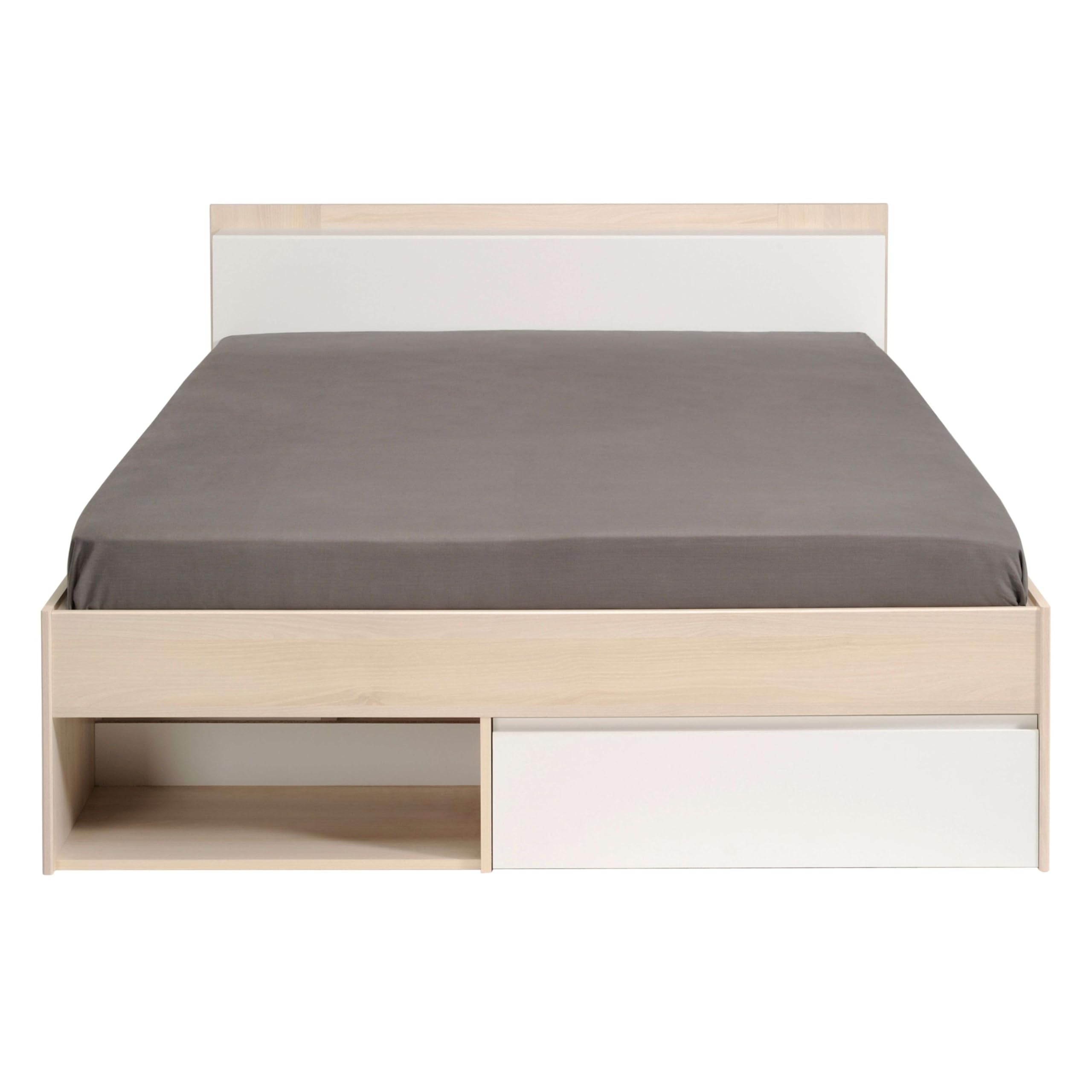 Miroytengo Cama de Matrimonio 135‑140×190/200 cm Acacia y Blanco con Almacenaje y Cajones