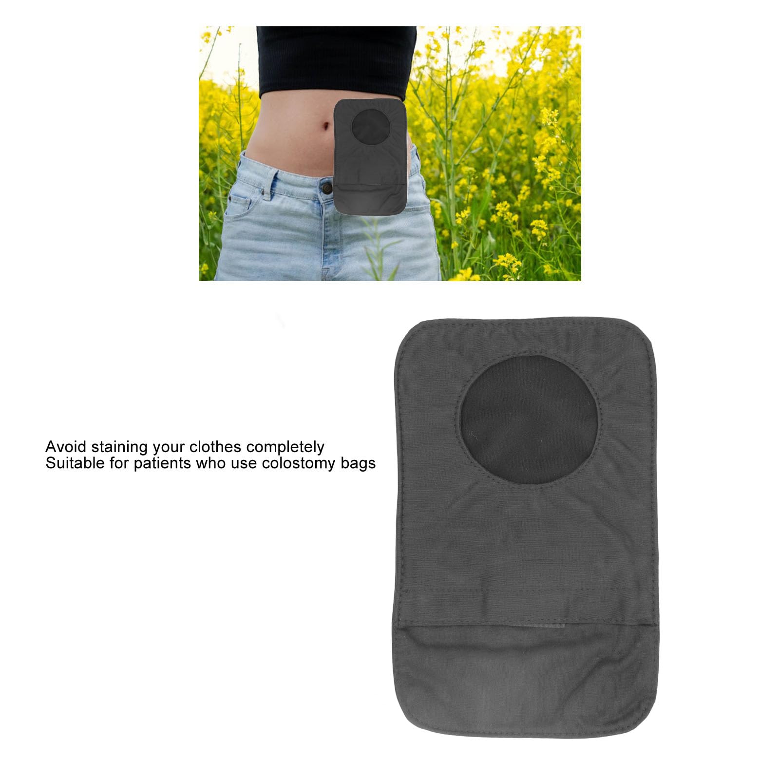 Housse de sac de colostomie noire en coton respirant, lavable, ajustement universel, prévient les taches