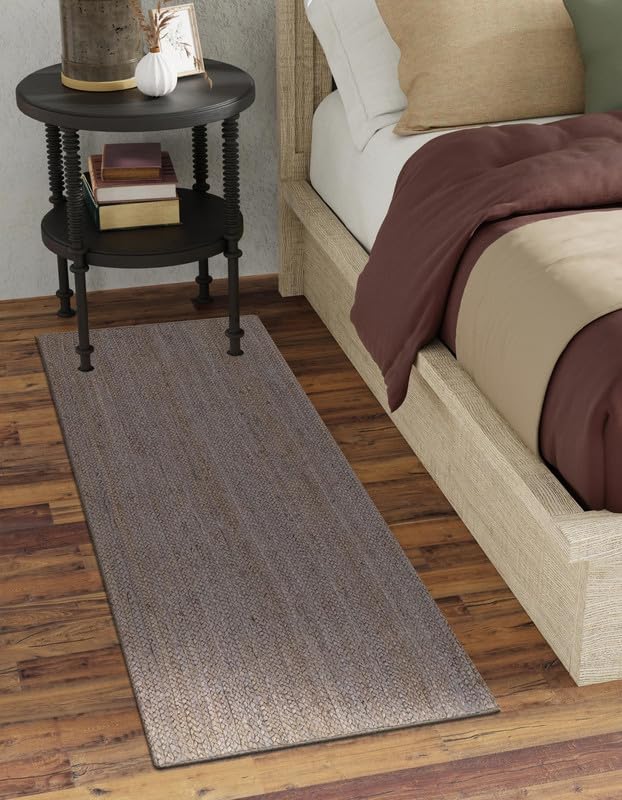 Alfombra trenzada hecha a mano con fibras de yute gris premium Aizza Trends 2.6x6'