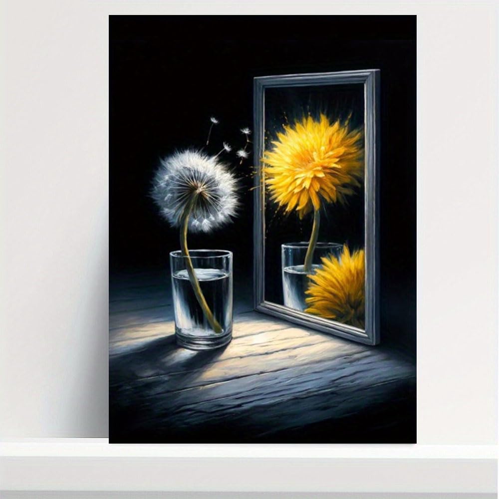 GKRXNZC 1pc Canvas Wall Art, Meaningful Dandelion and Chrysanthemum, Fun Unframed Artwork for Home, Bedroom, Kitchen, Living Room(70x90cm/28x35in(WxH)/No frame)