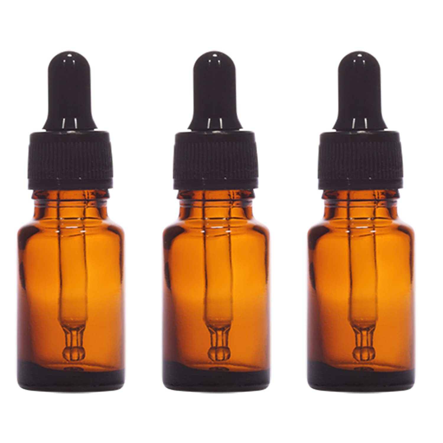 10ml Amber Round Regular Glass Bottle + Glass Dropper + Black Ring + Black Silicon Teat