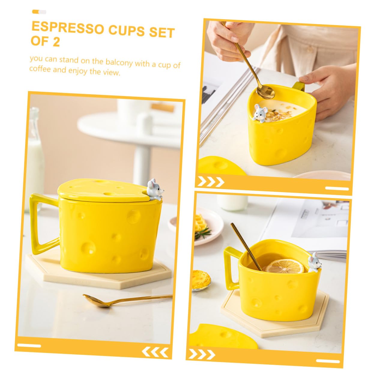 Keramik Kaffeetasse Käseform mit Löffel Kleine Milchhalter Tasse für Kaffee Joghurt Vielseitig Hitzebeständig Platzsparend für Frühstück und Alltag