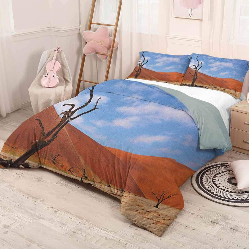 prunushome Nature Quilt Cover PillowcaseA Lonely Tree Skeleton at Deadvlei Namibia Sandy Desert Landscape Picture Good Choice as a Gift Brown Blue 90x90in/20x30inx2