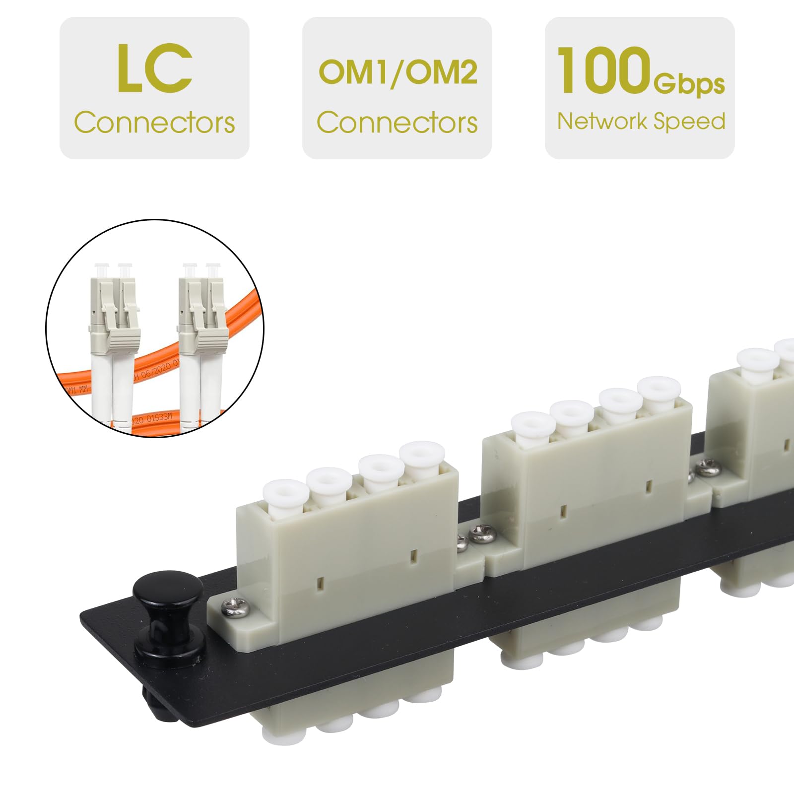 Lot de 2 panneaux de brassage en fibre LC/MM, 3 adaptateurs LC multimodes gris 4 canaux, 12 ports fibre