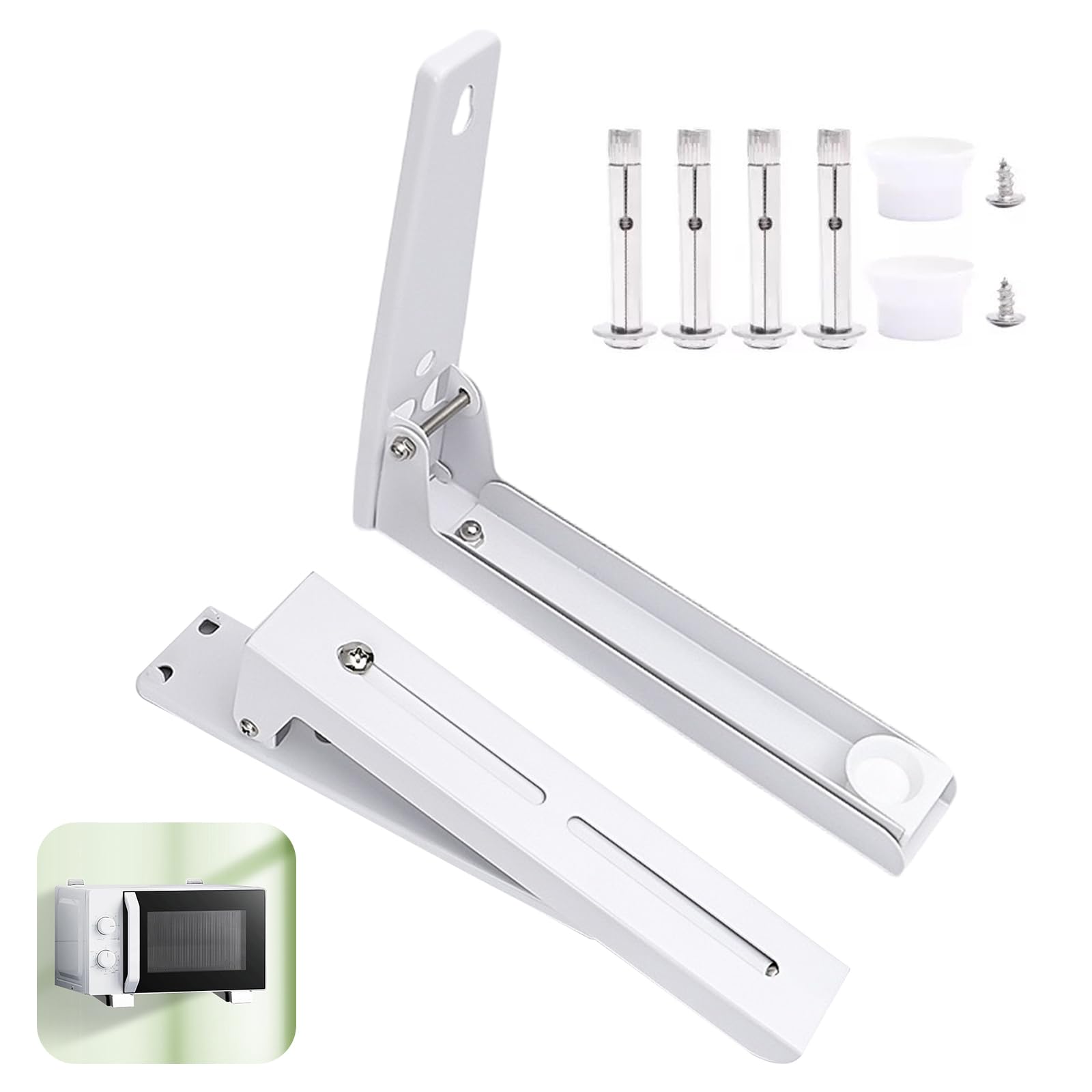 Wrbugukeji White Microwave Brackets Wall Mounted, 2 Pcs Extendable Universal Oven Microwave Stand, Adjustable Microwave Stand For Microwaves Kitchen Oven(White)