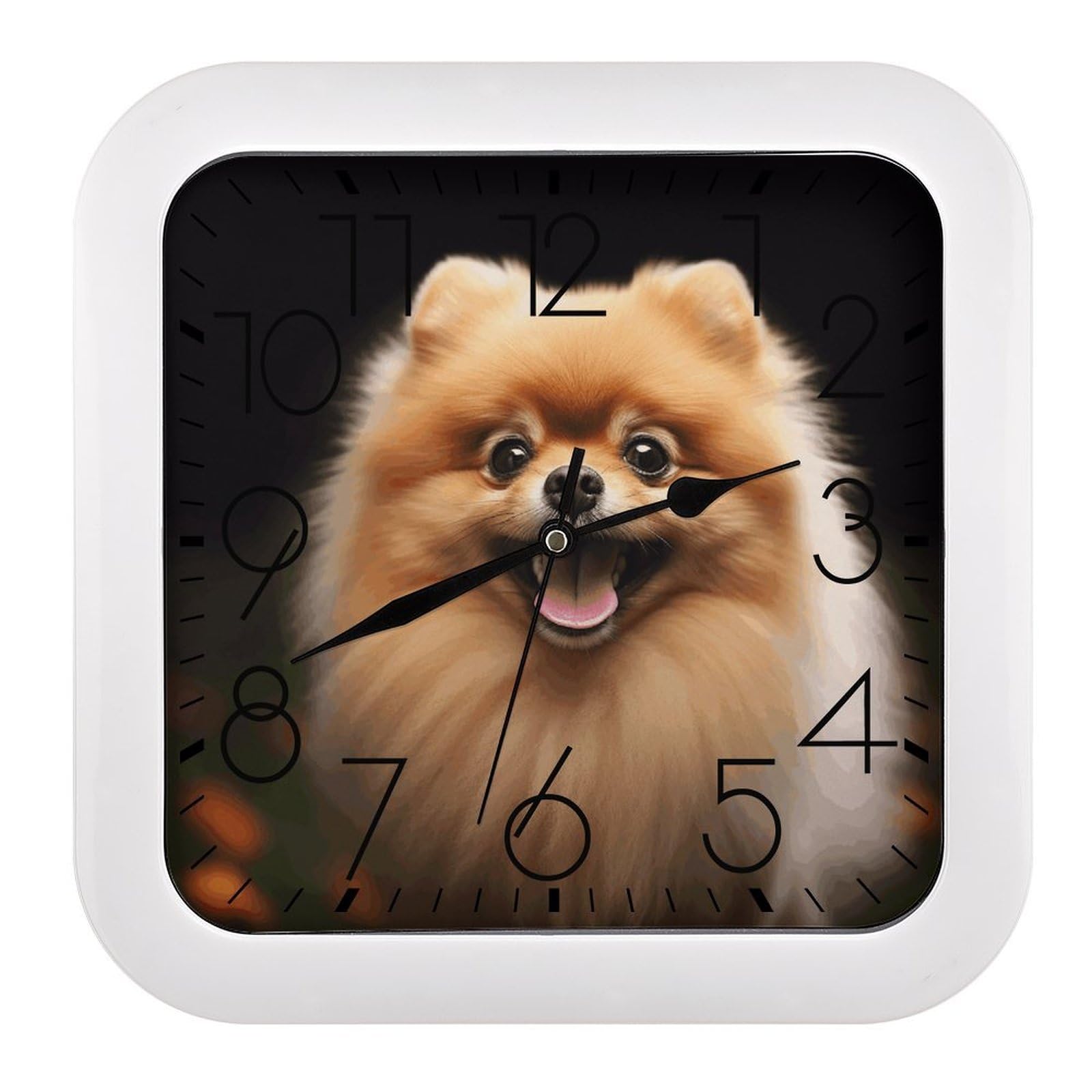 LZQPOEAS Pomeranian Square Wall Clock, 10.2 Inch Battery Operated Silent Non-Ticking Wall Clock, Square Analog Decorative Clock for Home Wall Art, Living Room, Bedroom, and Office
