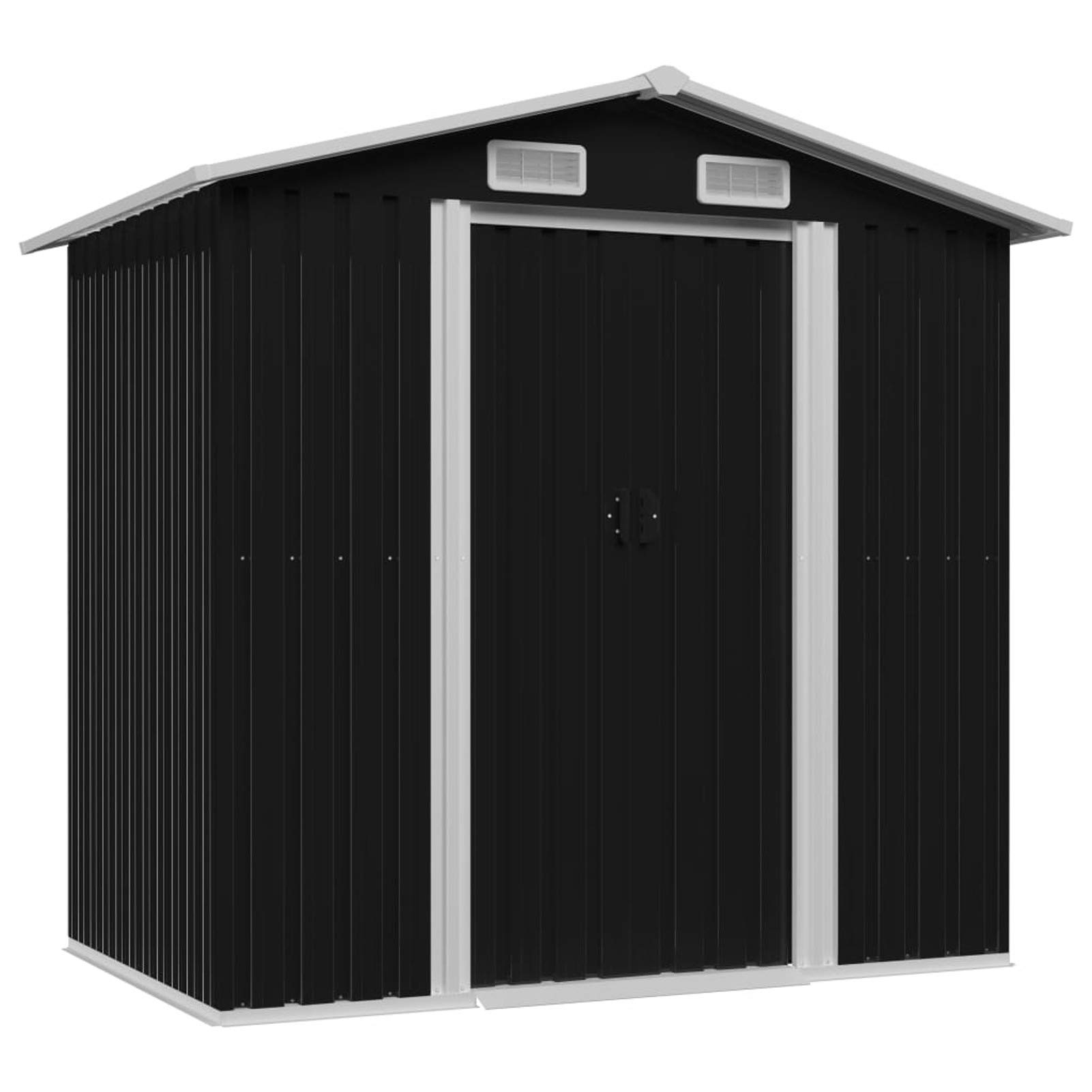 ShGaxin Domek ogrodowy, domek ogrodowy, skrzynia ogrodowa, wiata ogrodowa, szopa ogrodowa, szopa na zewnątrz, stal szary antracyt 204 x 132 x 186 cm
