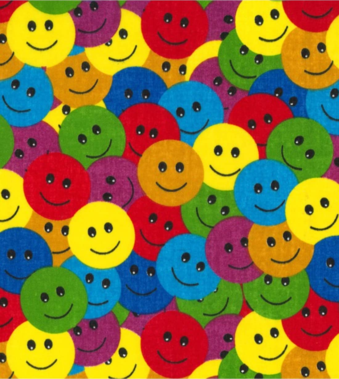 Printed Polycotton Craft Fabric Material - Rainbow Smileys, 1Mtr 110cmx100cm