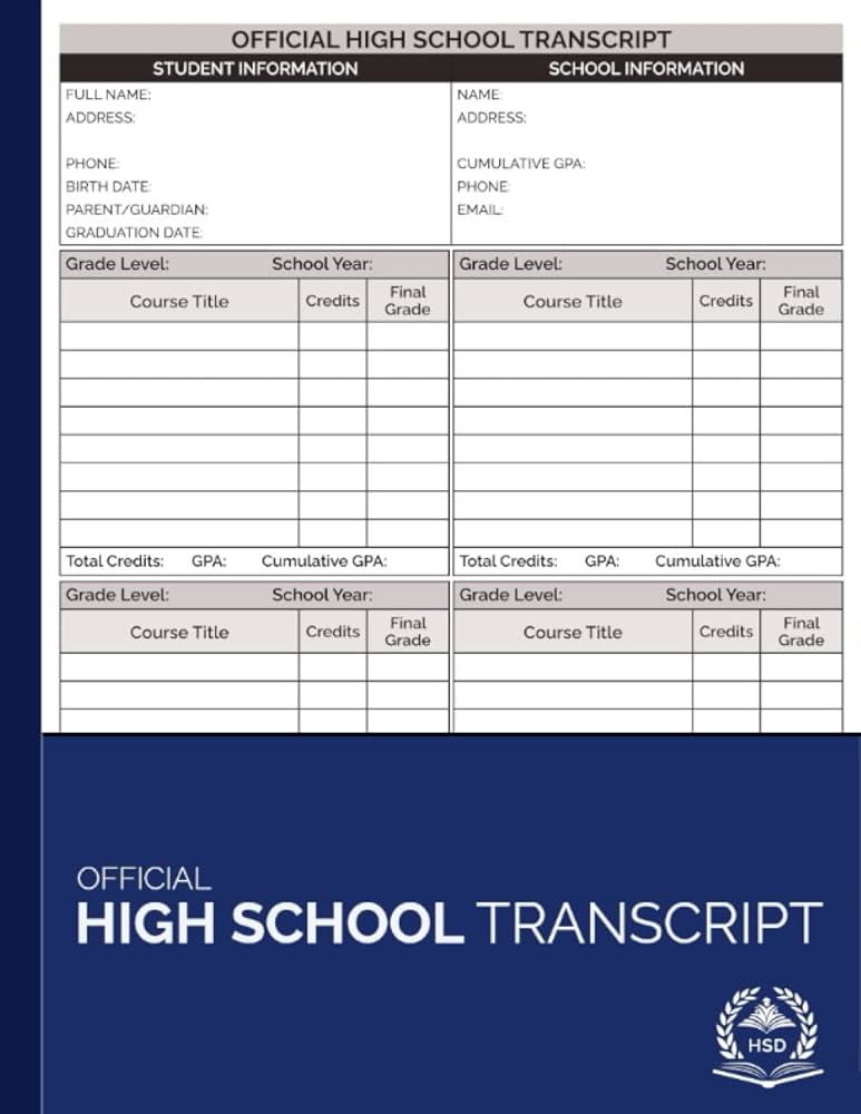 High School Official Transcript Pdf