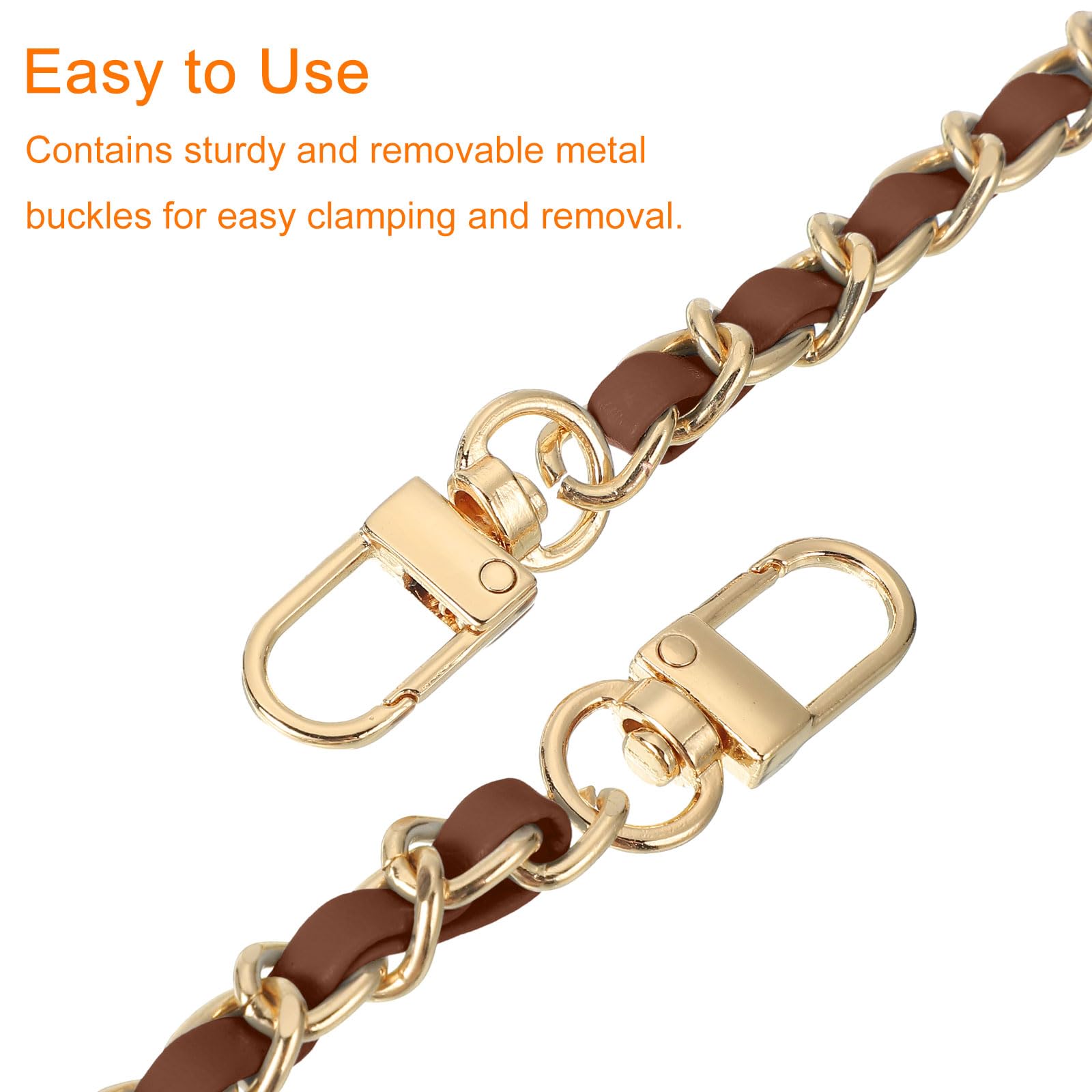 QUARKZMAN Correa de Cadena para Bolso, 32" Correa de Cadena Plana de Cuero y Hierro para Bolsos con Hebillas para Bolsos de Hombro (Correa Marrón Oscuro + Cadena Dorada)