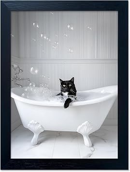 Amazon.com: Framed Black Cat Bathroom Decor Funny Animal Bathroom Wall ...