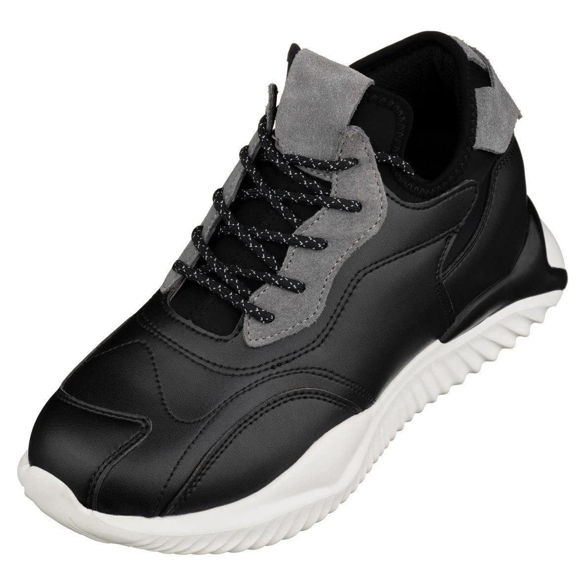CALTO Men's Invisible Height Increasing Elevator Trainer Shoes Lace-up  Lightweight Fashion High-Top Sneakers Inches Taller