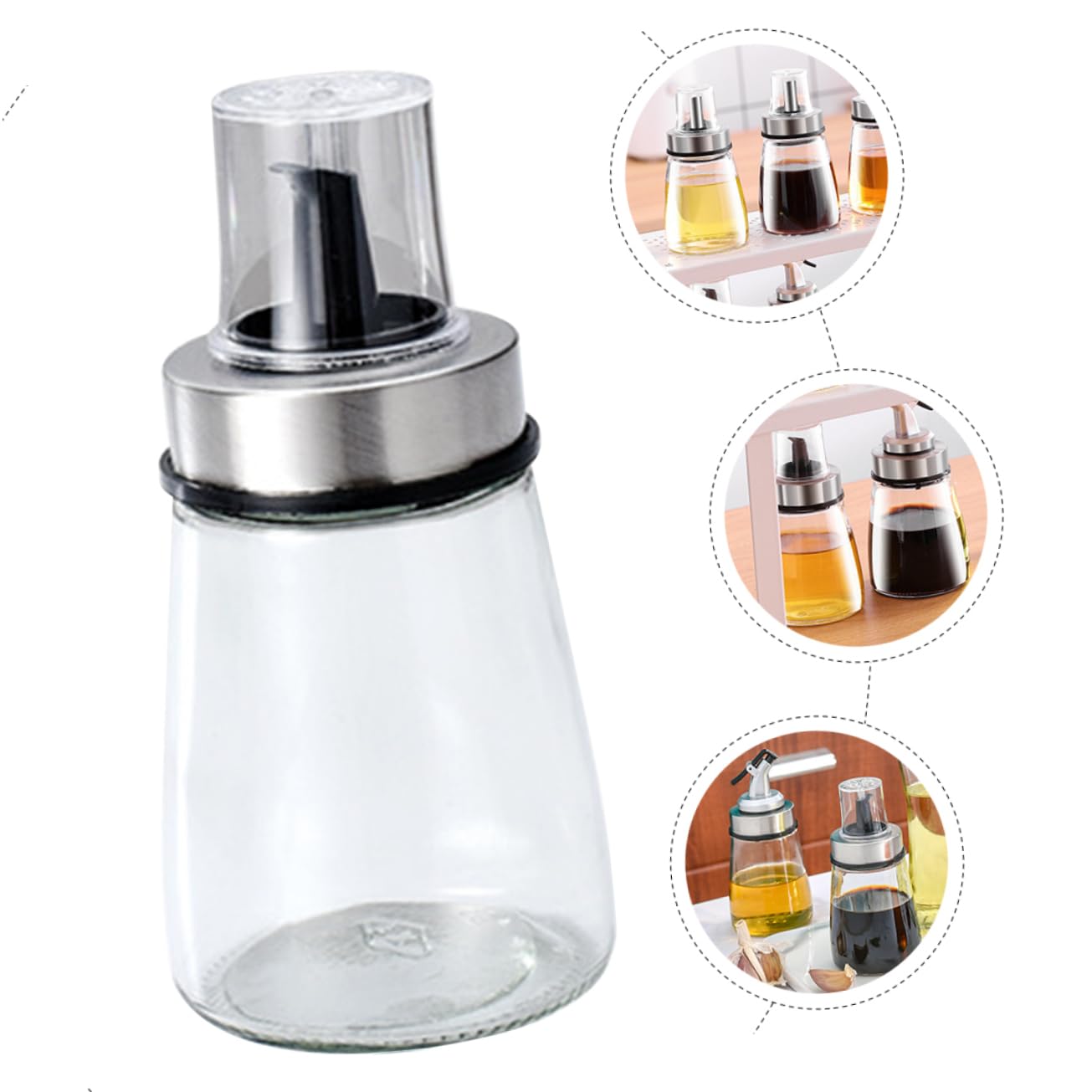 COLLBATH 3 Kleine Glasflaschen für Öl Essig und Sojasoße Einhandbedienung 3 Stück für Küche und Tisch aus Glas mit Edelstahlverschlüssen