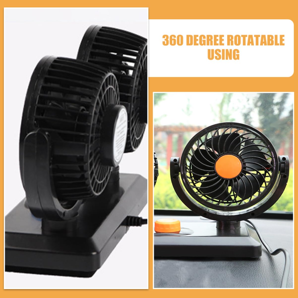 ULTECHNOVO 24v Dual Car Fan Portable Dashboard Fan for SUV Truck Rotatable Cooling Heavy Duty Design for Efficient Airflow for Vehicles Road Trips