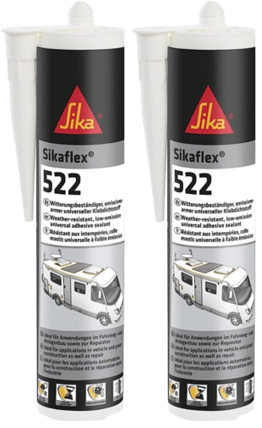 SIKA - Sigillante adesivo per caravan e camper - Sikaflex-522, Nero - Resistenza a UV e intemperie - Sigillatura in totale sicurezza per il tuo veicolo - Cartuccia 300 ml (Confezione da 2)