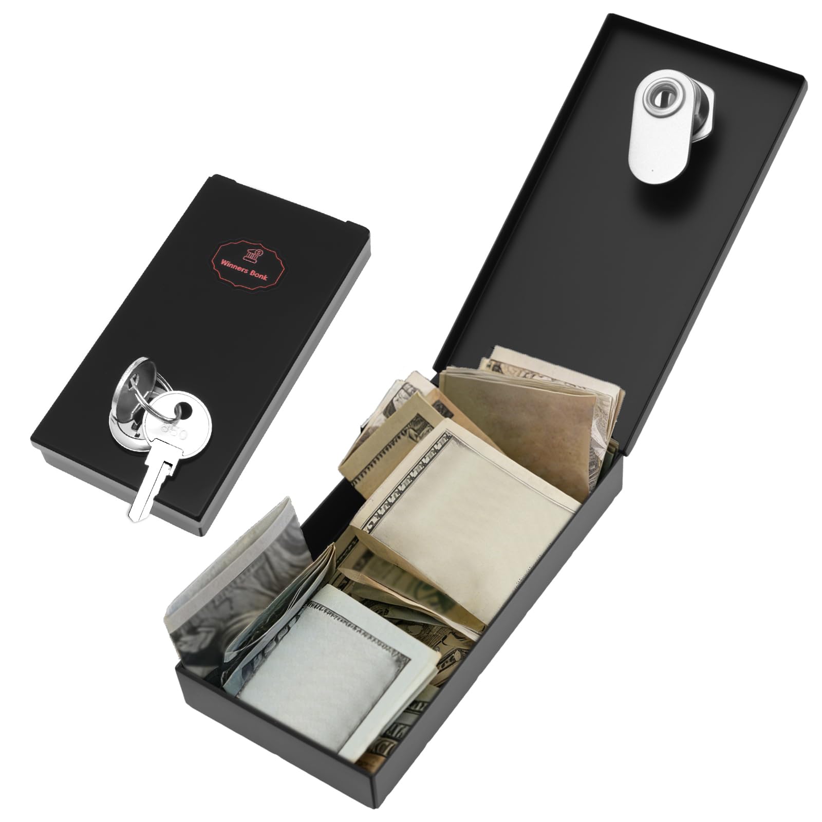 Metal Box for Gambler 11x5.8x1.6cm Portable Safe Casino Money Pocket Sized Cash Box with 2 Keys Mini Lock Boxs Gambling Boxs for Cash Saving Go Home Money
