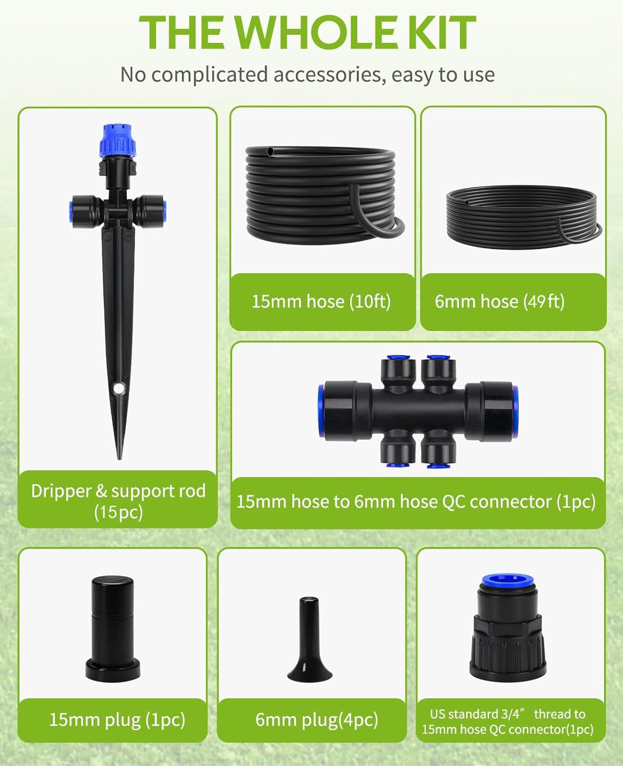 Sistema de riego de jardín, kits de riego por goteo de 59 pies para plantas, nuevo conector rápido, tubo de distribución en blanco, equipo de riego automático de ahorro de agua para patio, césped