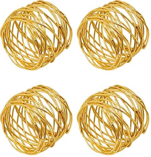 Image of SKAVIJ Handmade Twisted Wire Mesh Napkin Rings Holders Decor Dinner Party Wedding Thanksgiving Christmas Gathering (Gold 4pcs)