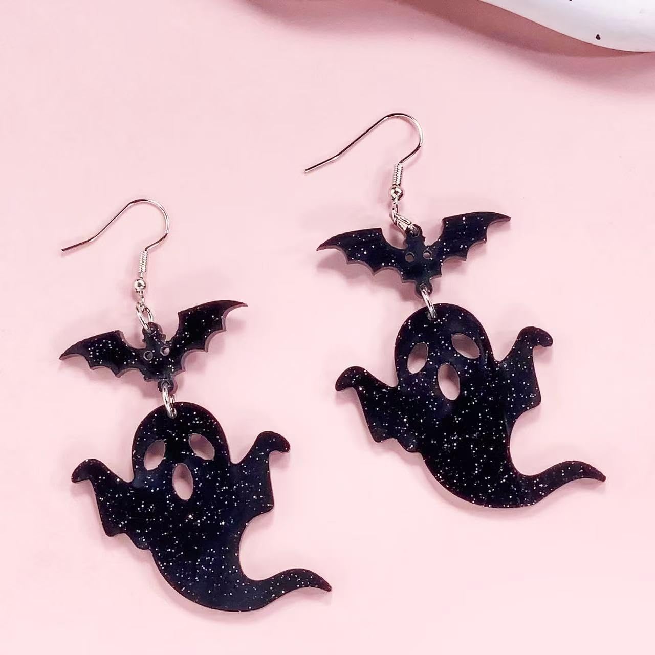 Cute Halloween Earrings Dangle Acrylic Black Horrible Earrings Goth Spider Bat Ghost Earring Gothic Jewelry Accessories for Women Halloween Party Favors Decorations - Image 3