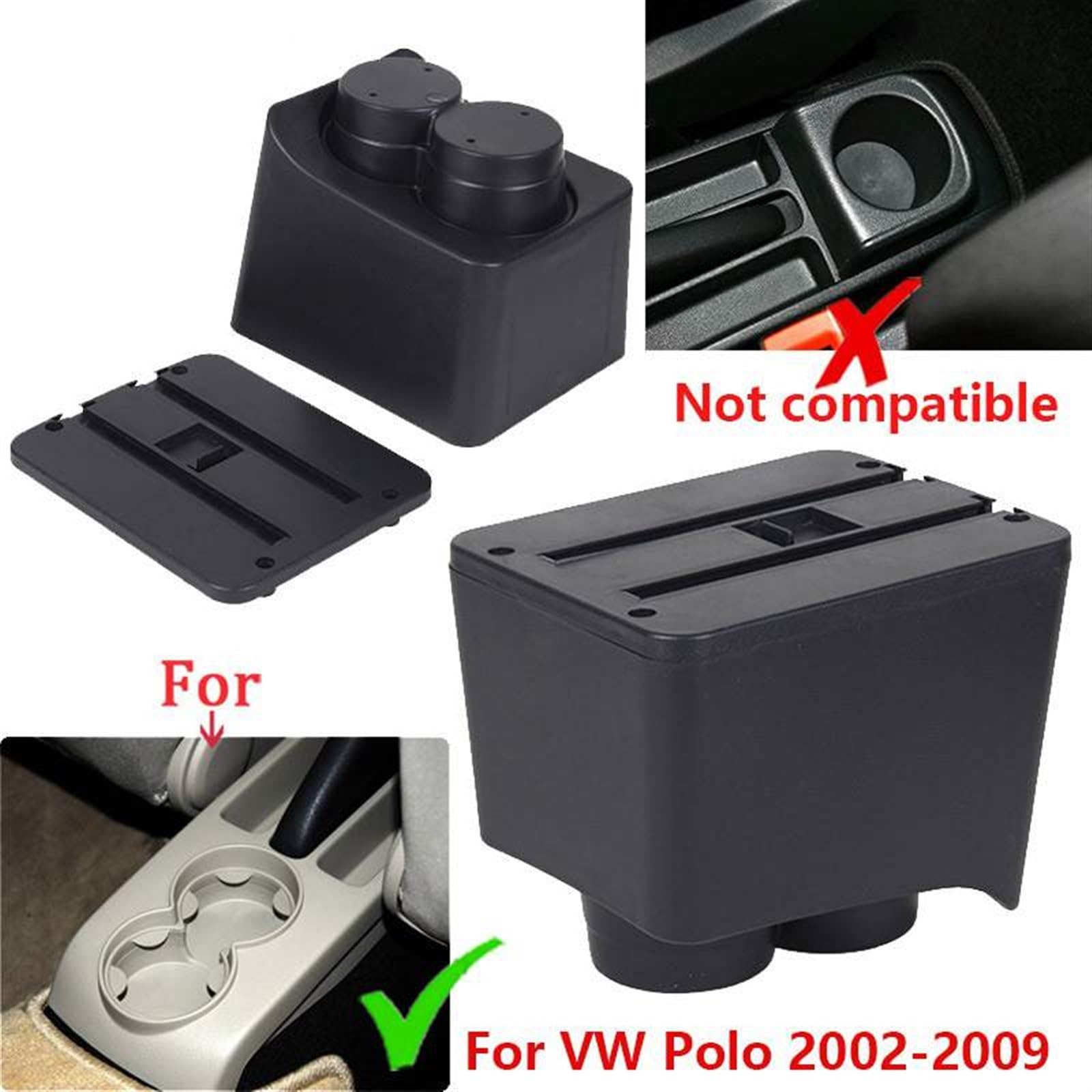 Podłokietnik pasuje do volkswagena do VW Polo 9N 3 pudełko do podłokietnika samochodowego 2002-2009 pudełko do przechowywania części akcesoria do wnętrza samochodu (Material : B2 Black black 7U