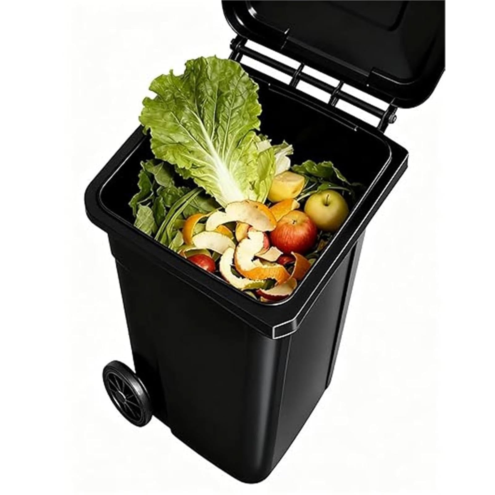 VITIWEDTY Outdoor Trash Can with Lid and Wheels, Portable Large Kitchen Commercial Garbage Bin with Side Grooves (Black 28 Gallon/100L)