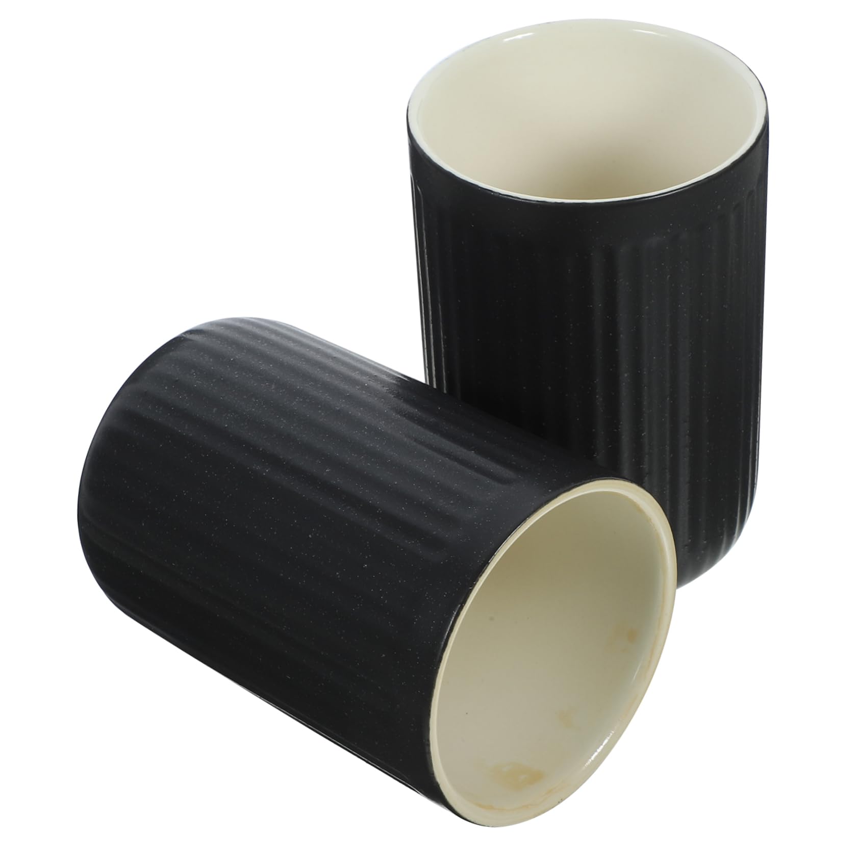 Happyyami 2 Vasos de Cerámica Negra de 300ml para Cepillos de Dientes y Enjuague Bucal, Reutilizables y Cómodos para Camping y Viaje