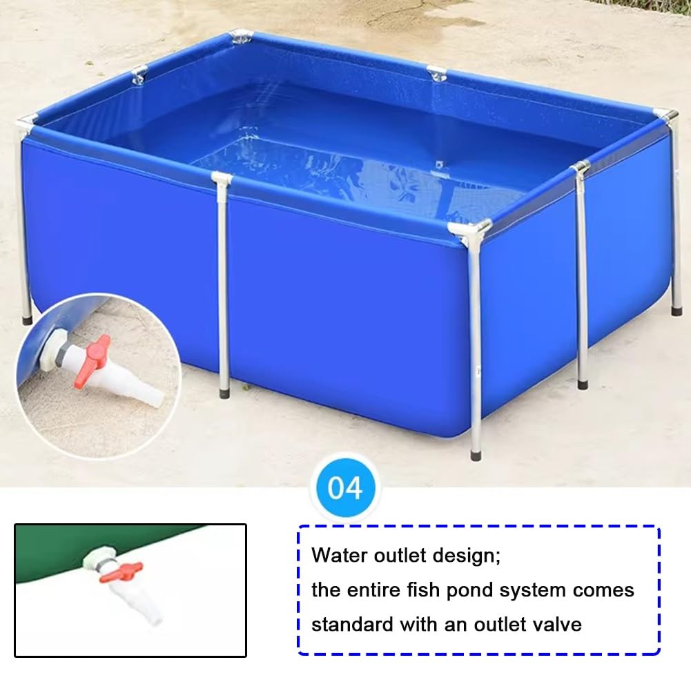 Faltbares Koi-Fischbecken – strapazierfähiges PVC-Canvas-Außenaquarium mit Stahlrahmen und Ablassventil, ideal für die Pflege von Fischen und Schildkröten (grün, 2 x 1 x 0,5 m)