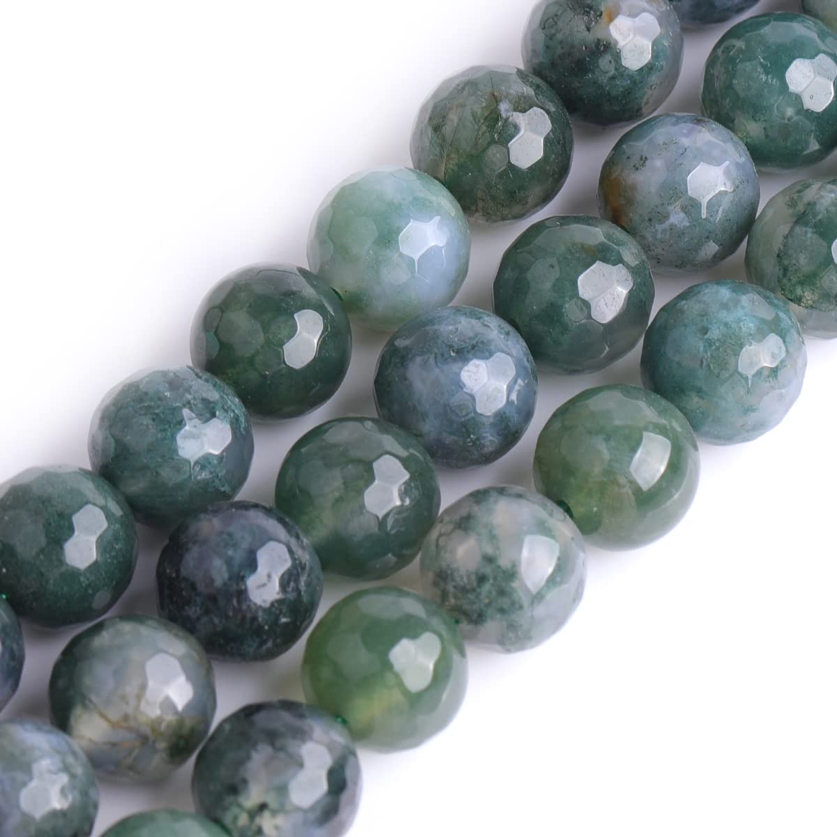 Gem-Inside 10mm Green Moss Agate Faceted Round Semi Precious Gemstone Natural Stone Beads for Jewellery Making 15" Beaded Strand Handmade Craft Supplies