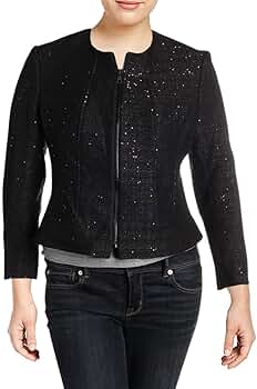 Amazon.com: Anne Klein Women's Zip Front Collarless Tweed