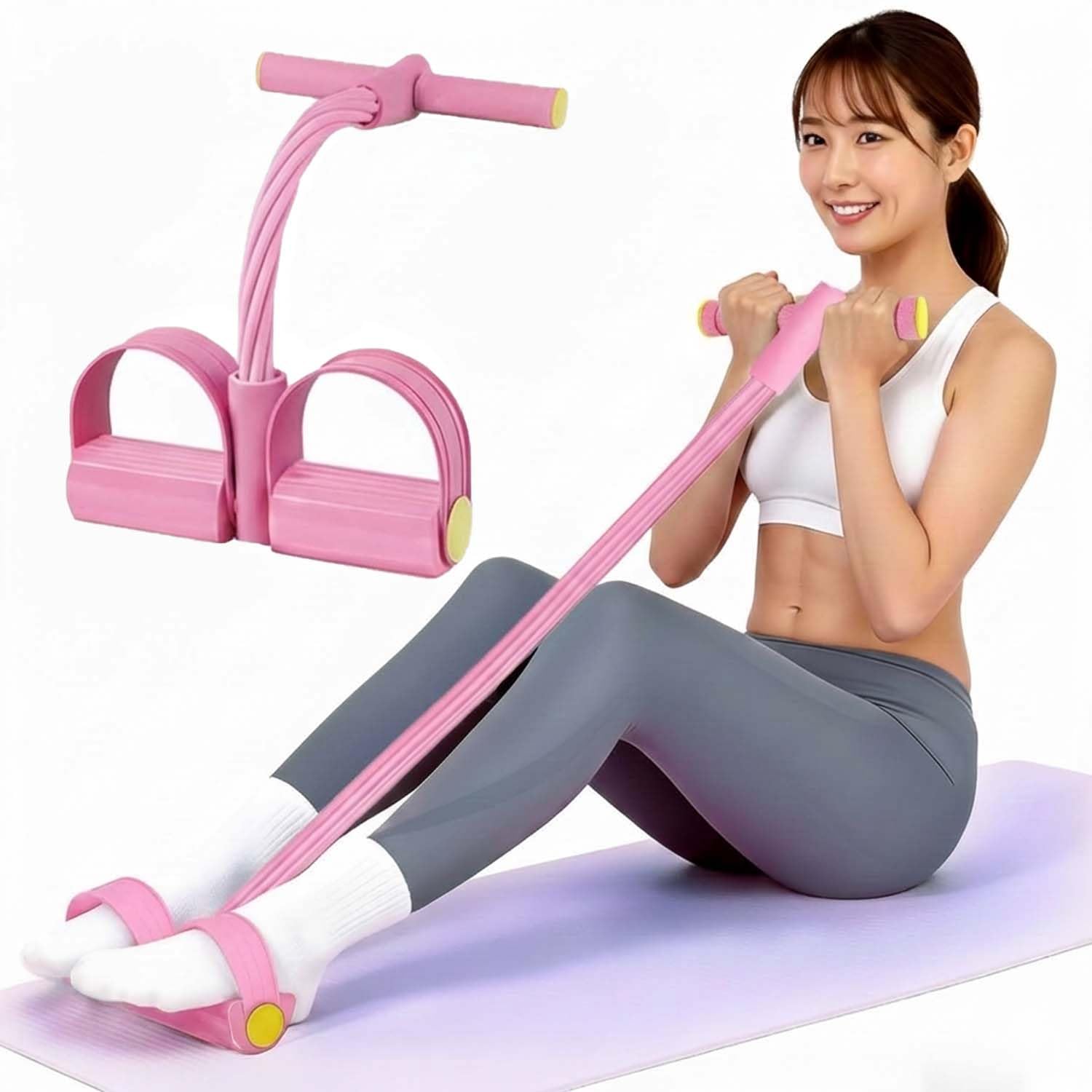 トレーニングチューブ ペダル付き エクササイズバンド 6本の高弾性ュストレッチバンド チューブ トレーニング ストレッチチューブ ゴムチューブ トレーニングバンド 脚 腕 肩 肩甲骨 対応 猫背矯正 ピンク