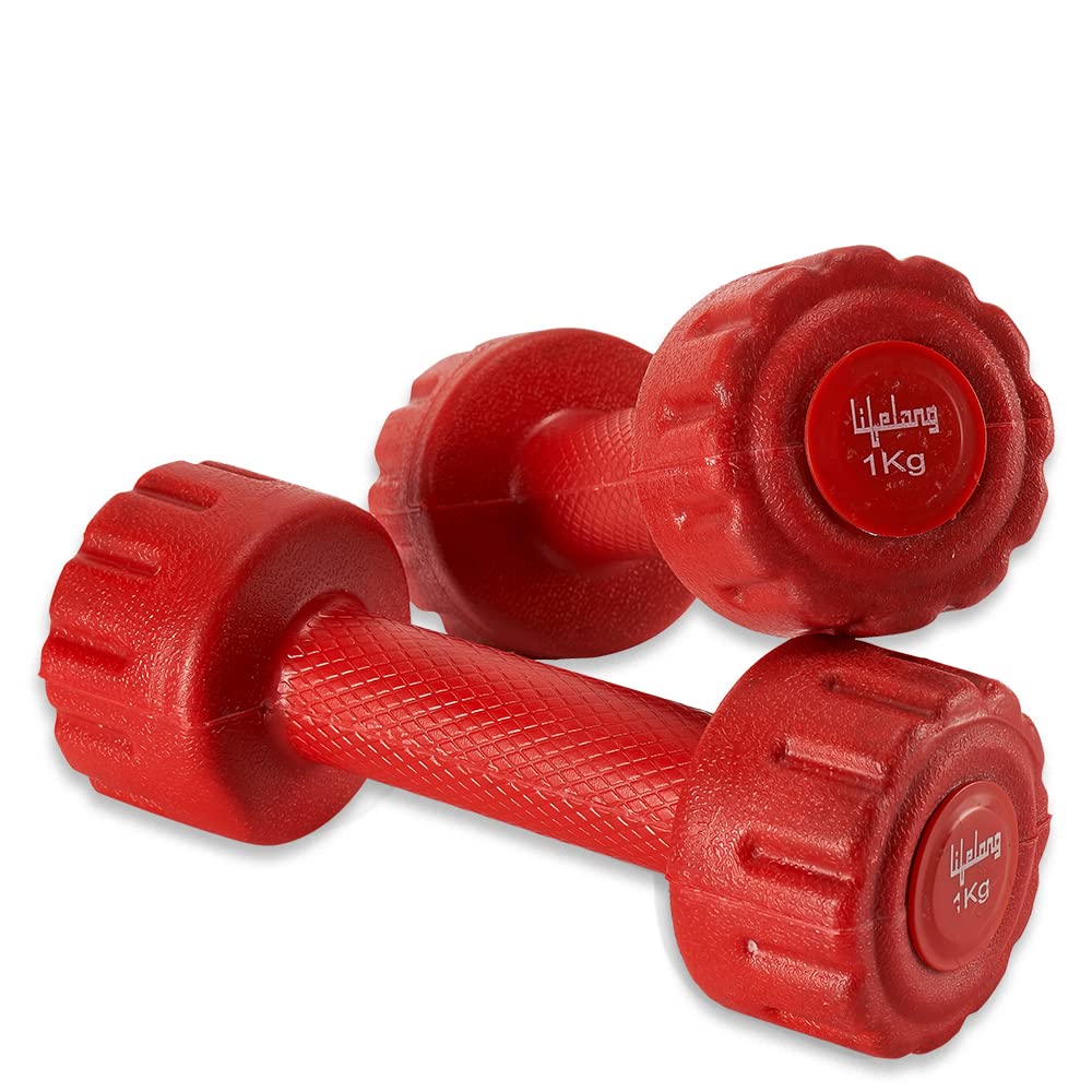 Lifelong PVC Dumbbells for Home Gym Fitness Barbell (1kg, Red) - Pack of 2