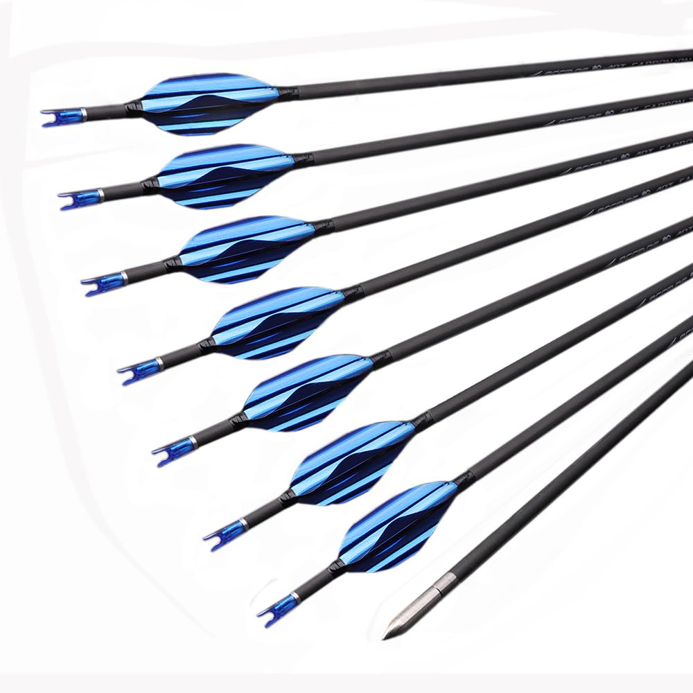 12 Pezzi Frecce con Piume a Spirale, Lunghezza Dell'asta 31 Pollici, ID 3,2 mm, Spine 750 (Blue)