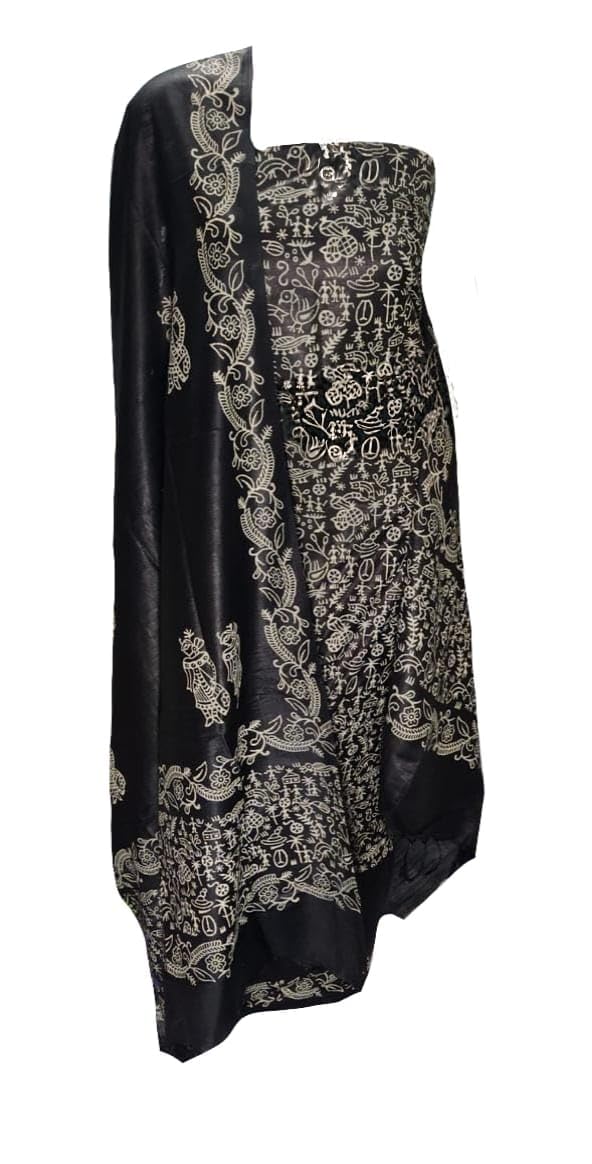 Women's Unstitched Salwar Suit Dress Material with Dupatta | Hand Block Khari Print Katan Silk Suit Dress Material| code 334-image-18