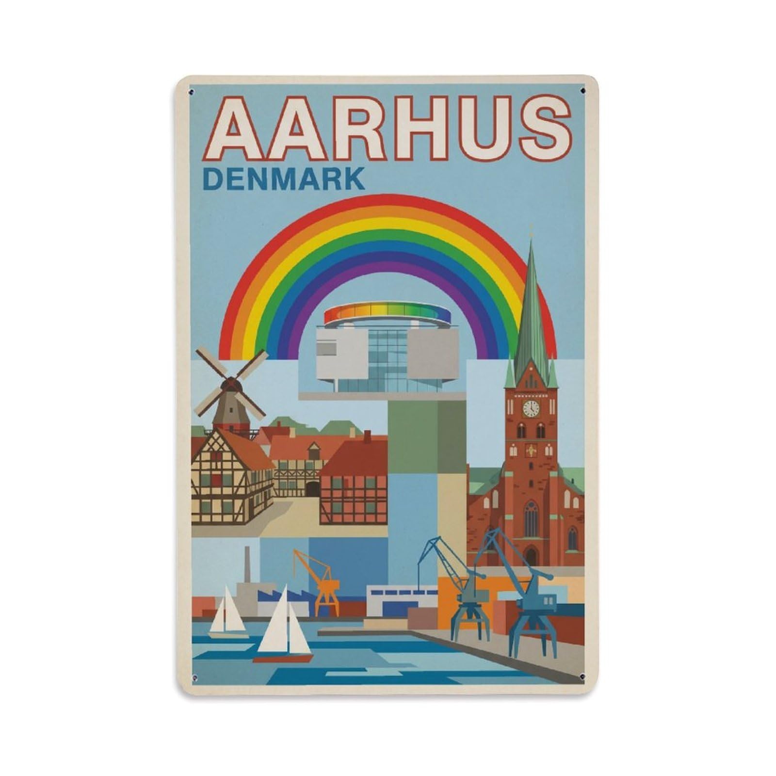 Travel Retro Denmark Aarhus Metal Tin Sign